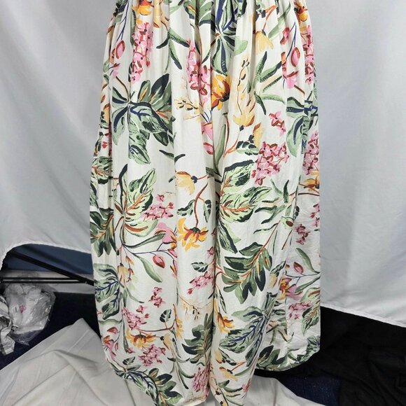 H&M White w/Multi Floral Print Removable Spaghetti Strap Smocked Top Dress Large - Picture 3 of 9